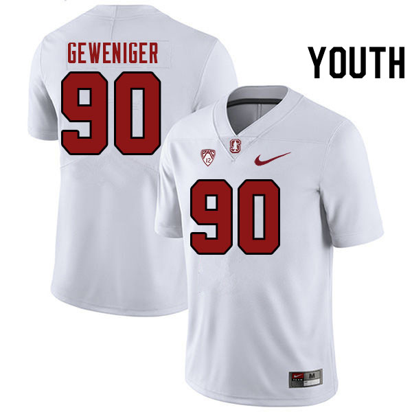Youth #90 Gavin Geweniger Stanford Cardinal College Football Jerseys Stitched Sale-White